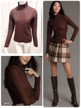 Anthropologie Maeve Turtleneck Long Sleeve
Textured Shirt Brown Top Size Medium